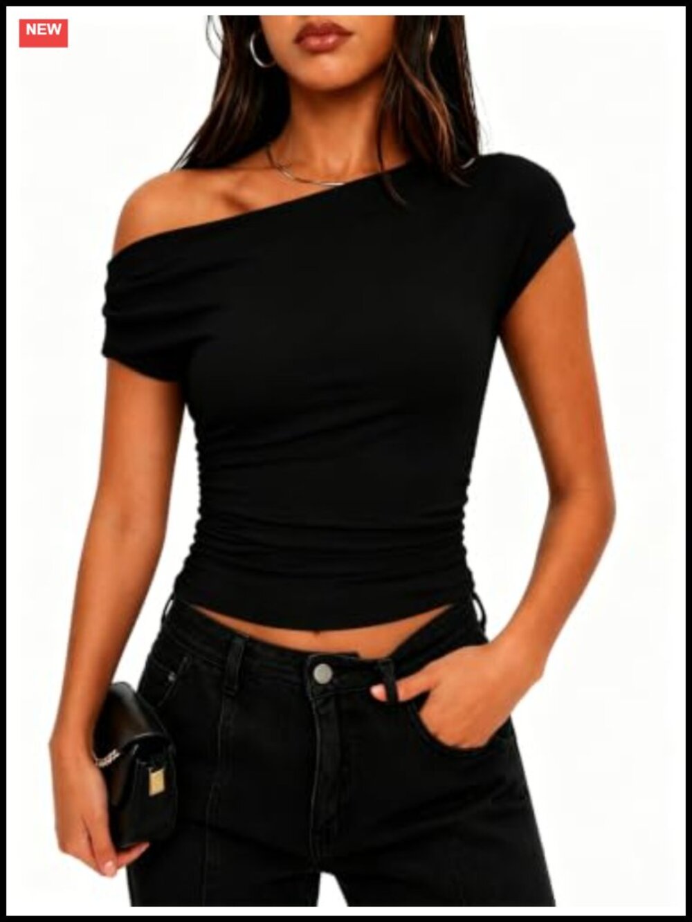 Off The Shoulder Ruched Top Lyocell Blend Women's Going Out Slim Fit